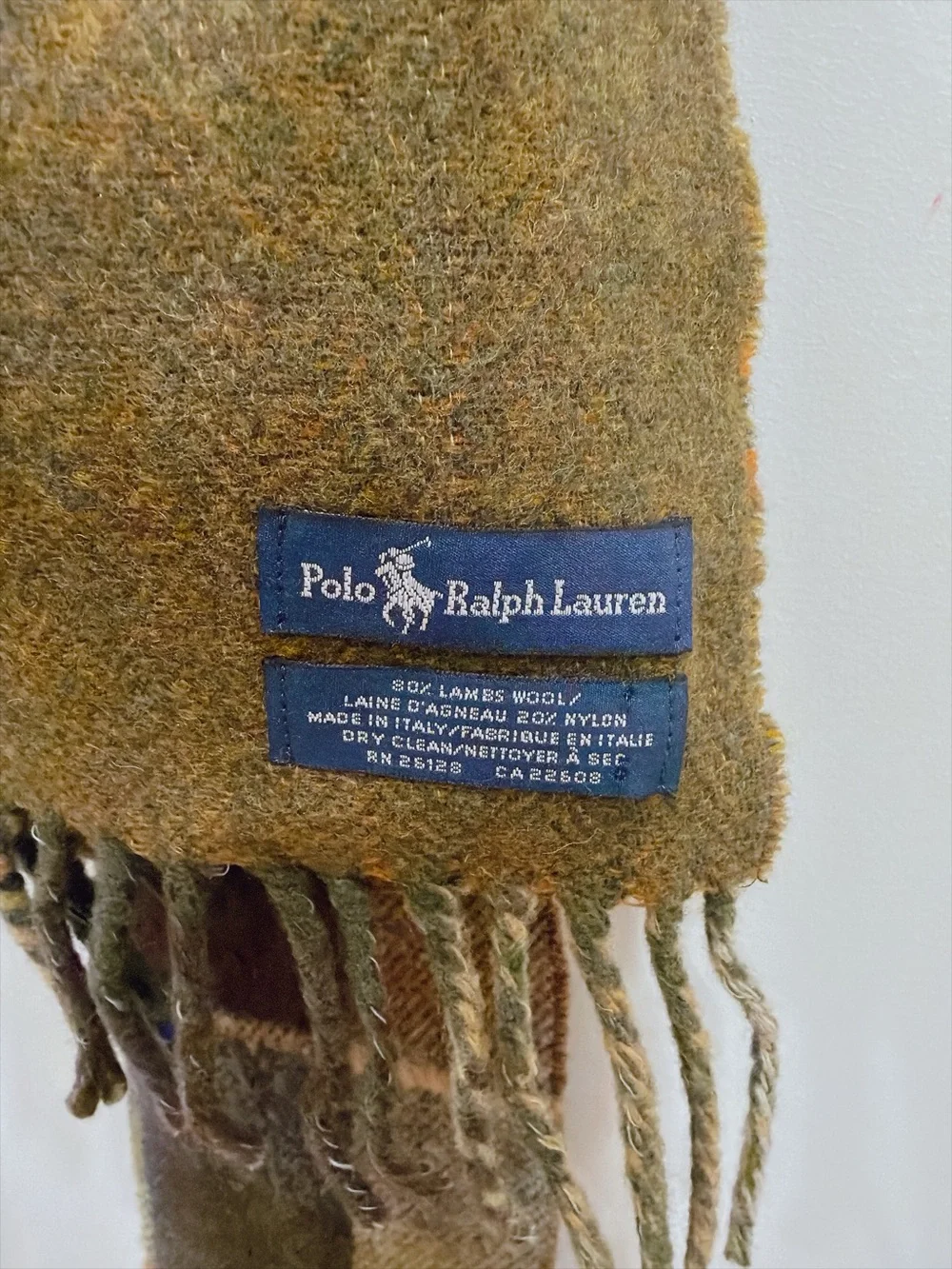 Polo by Ralph Lauren Olive & Brown Plaid Scarf with Orange Trim